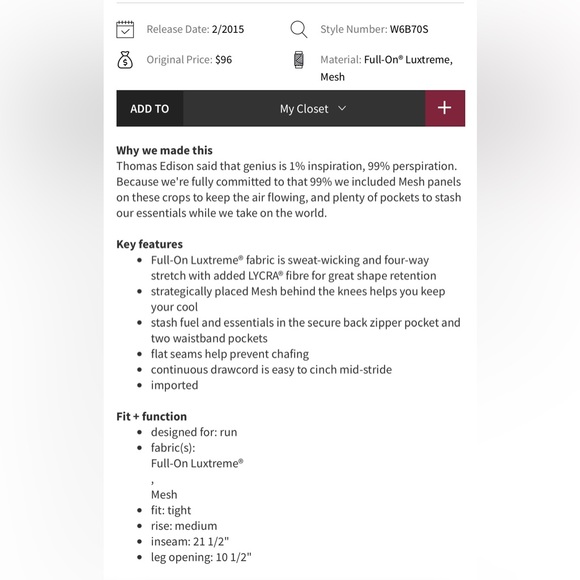 đź’™Lululemon Run: Inspire Crop II *Full-On Luxtreme (Mesh) - Picture 9 of 9
